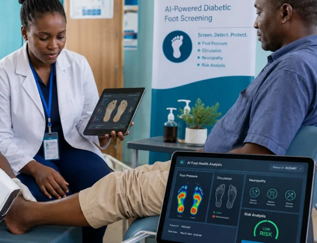 Clinician using AI-powered diabetic foot screening technology